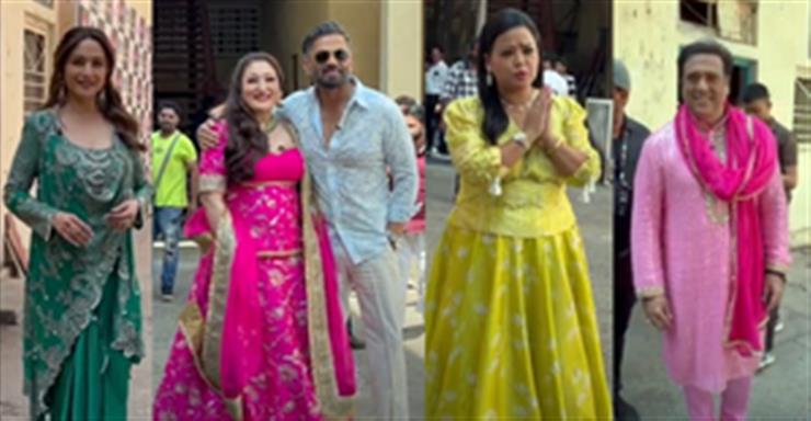 'Dance Deewane' judges Madhuri, Suniel spotted in Holi hues with guests Govinda, wife Sunita