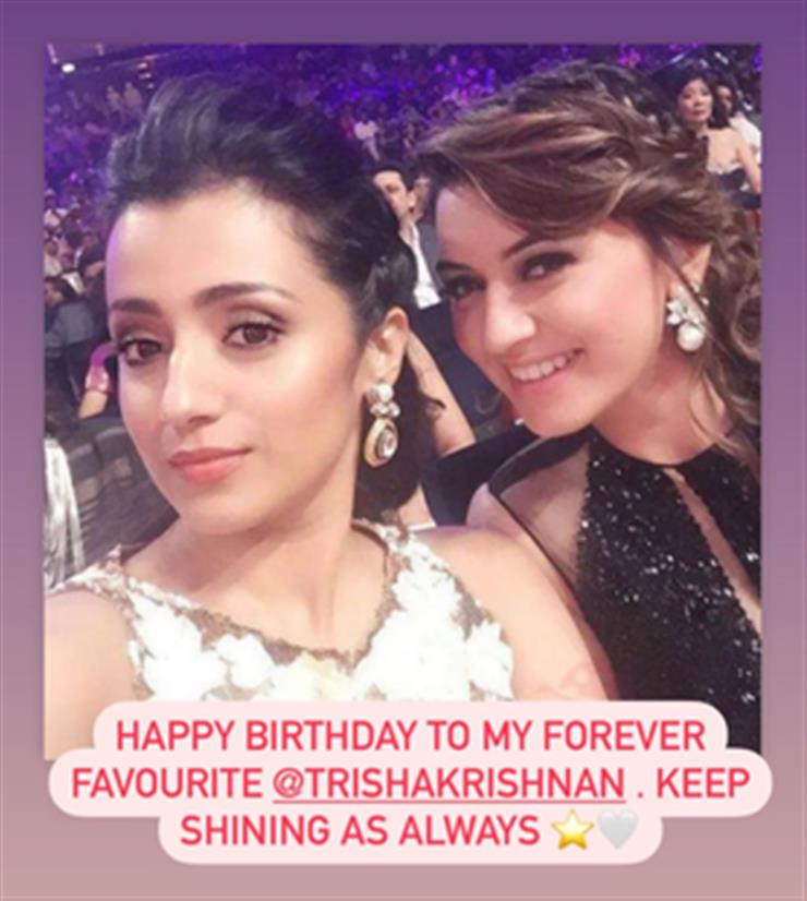Hansika wishes 'forever favourite' Trisha Krishnan on 41st b'day: 'Keep shining'
