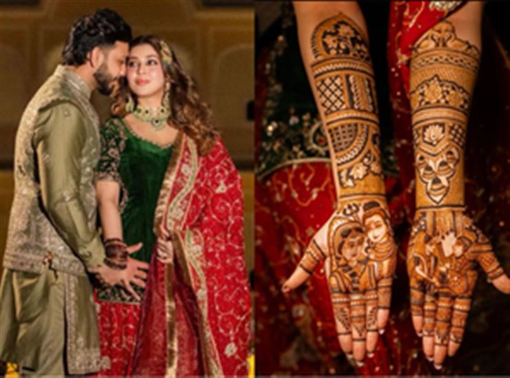 Mehndi designs on hands of Indian Sikh wedding guest Stock Photo - Alamy