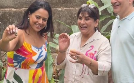 Archana Puran Singh enjoys first cashew fruit experience at Sameera Reddy’s Goa house