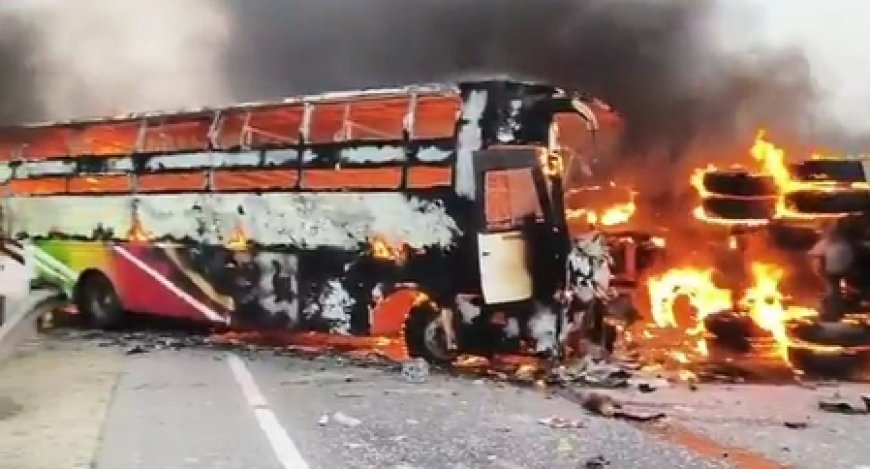 Four killed as bus catches fire after collision with tanker in Gujarat 