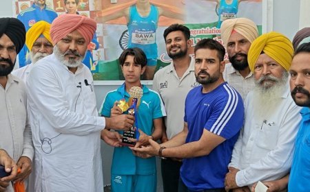 Punjab FM honours Sehnoor Bawa, a girl from Sangrur district who won gold medal in relay race at the Under-20 Asian Athletics Championship 