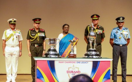 President Droupadi Murmu unveils trophies of Durand Cup tournament 2026