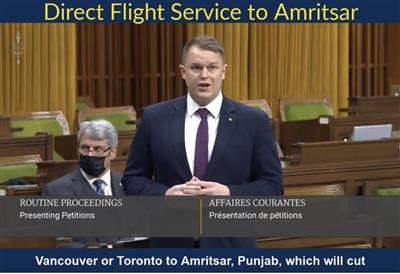Demand of Canada to Amritsar direct flights voiced in the Parliament of Canada