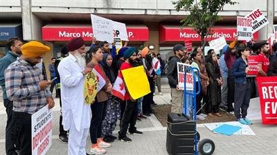 International students protest indefinitely in Mississauga, Canada to demand the cancellation of deportation orders