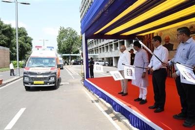 Gujarat CM gifts citizens health security scheme and new ambulances on Navratri