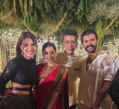 Karan Johar thanks Kriti Sanon for being his “support poser” at Rashmika-Vijay’s grand Hyderabad reception