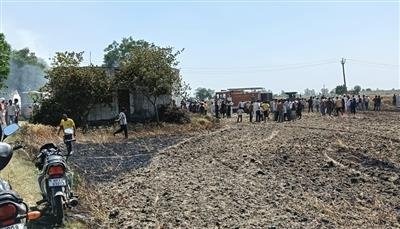 Hopes engulfed in flames: A massive fire engulfs Baba Ladana's fields, reducing 53 acres of wheat to ashes.